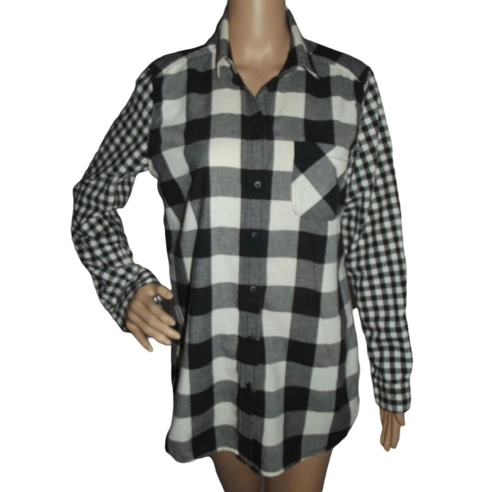American Eagle Sz Medium Jegging Shirt Buffalo Plaid Black White Button Shirt m